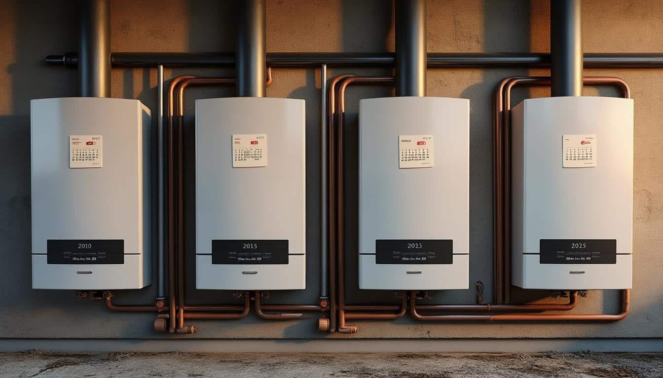 Illustration: Chronologie de l’évolution des taux de TVA sur les chaudières gaz à condensation jusqu’en 2025
